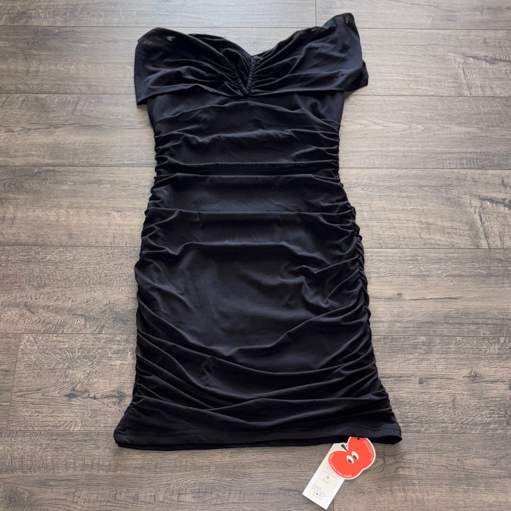 Cider Black Strapless Ruched Bodycon Dress